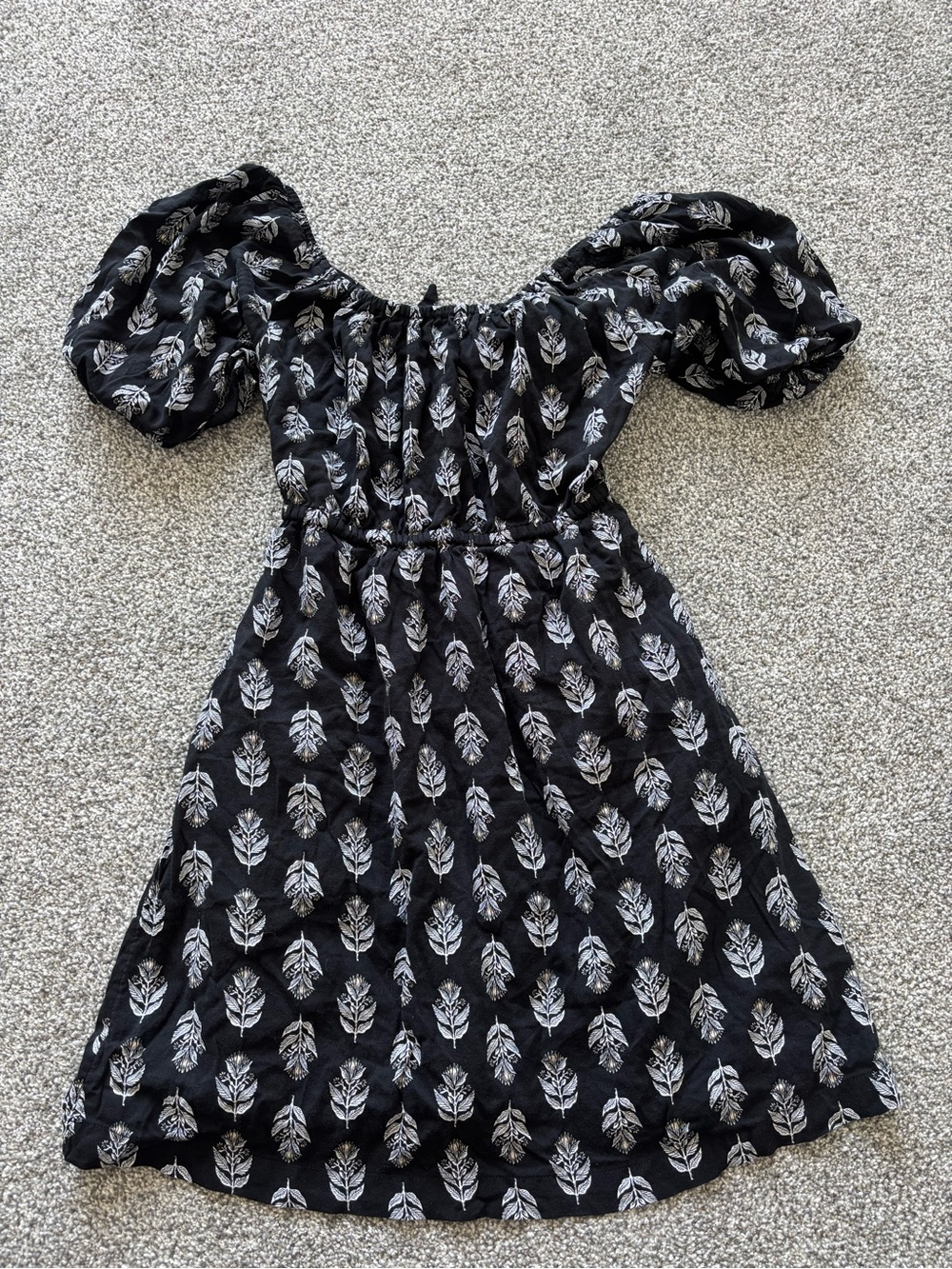 Old Navy Black Mini Dress with White Leaf Print